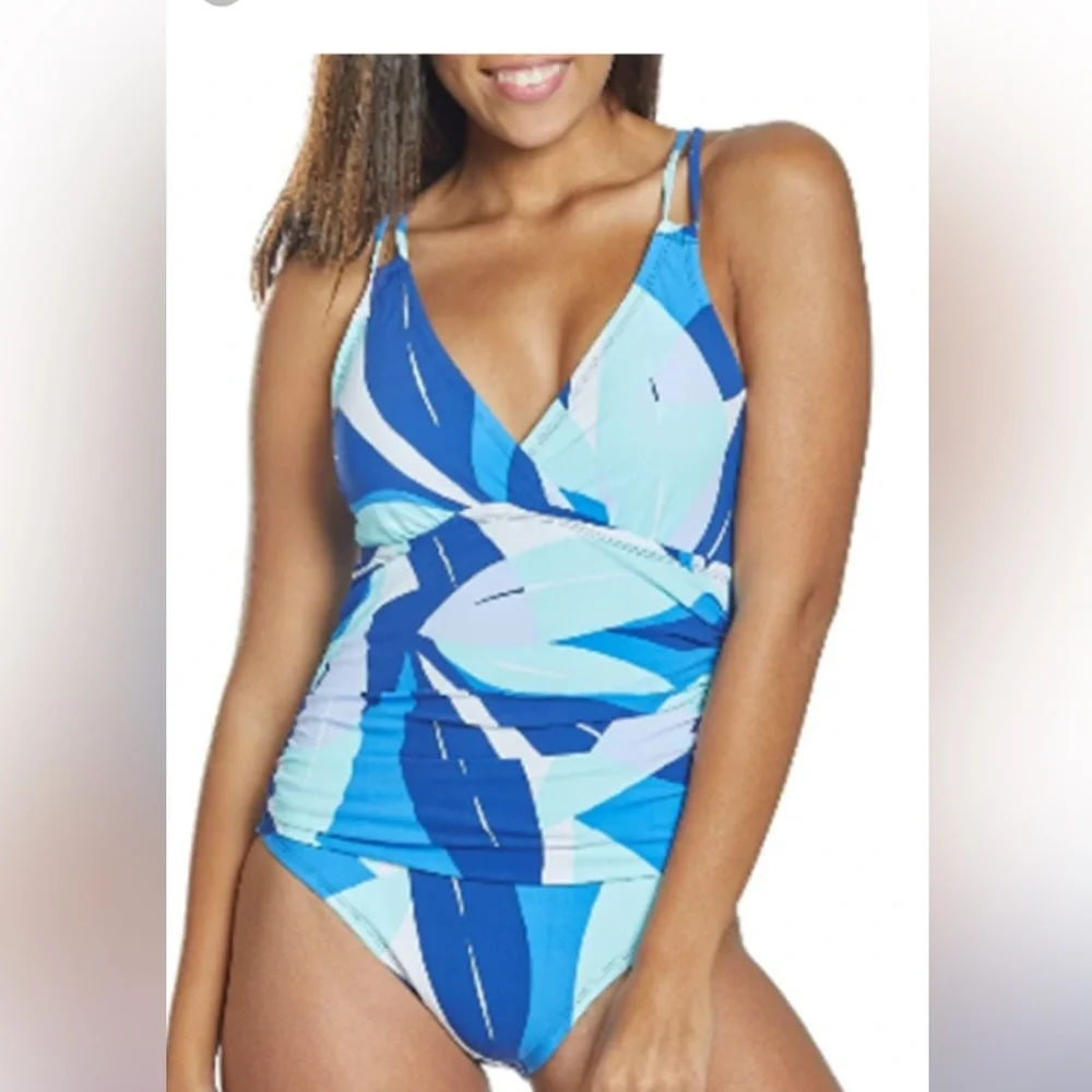 La Blanca Palm Reader Surplice One Piece Swimsuit Size 16 Neumann Marcus